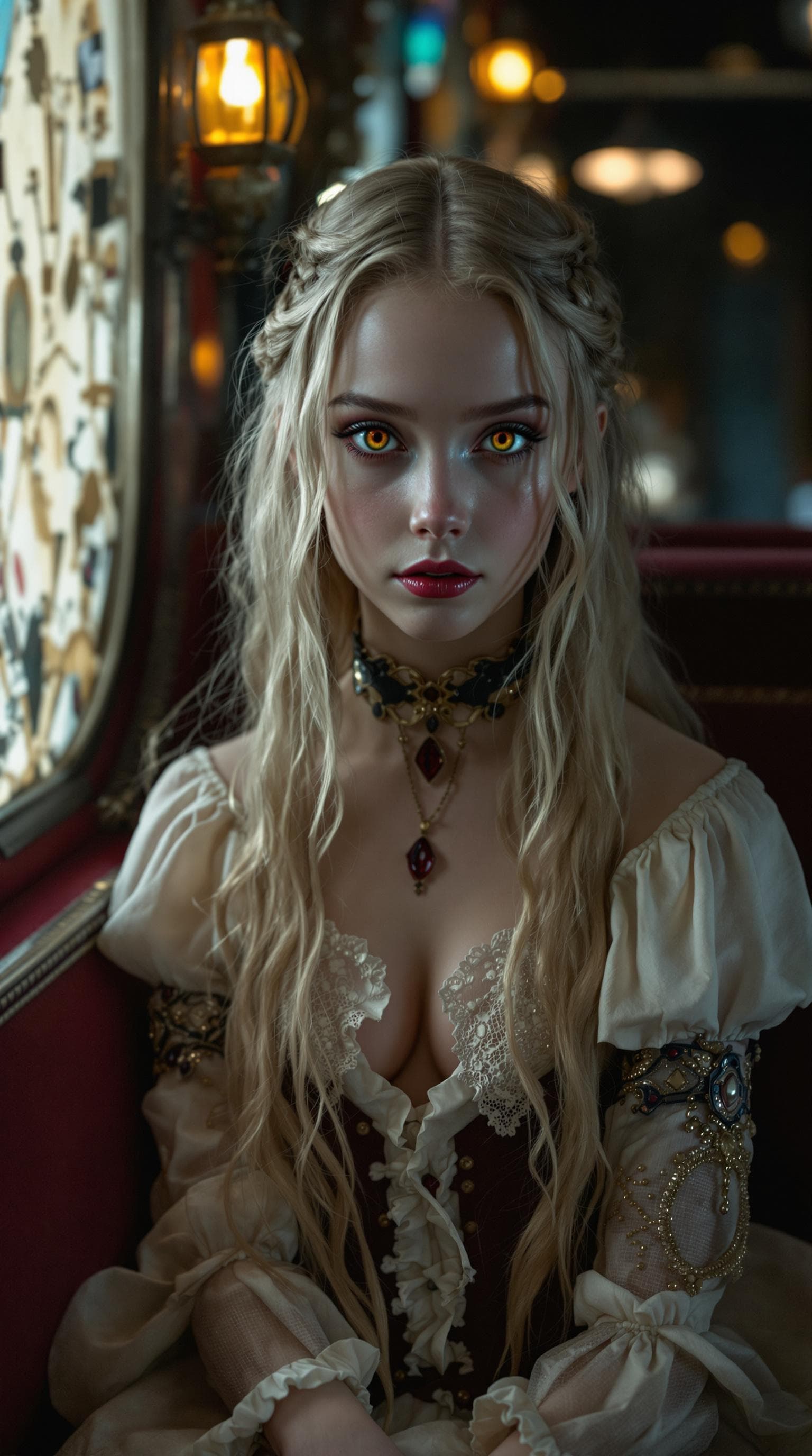AI generated: a professional photo of a eleven year old vampire girl (Sara Howard), (futuristic),(masterpiece), (r...