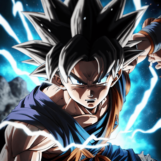 AI generated: perfect anime quality, (beautiful, 8k:1.3) of goku in fury mode, in ultra instinct mode and raising ...