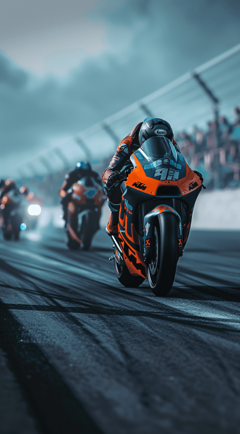 AI generated: a motorbike race on a track with several people watching, in the style of 32k uhd, majestic ports, a...