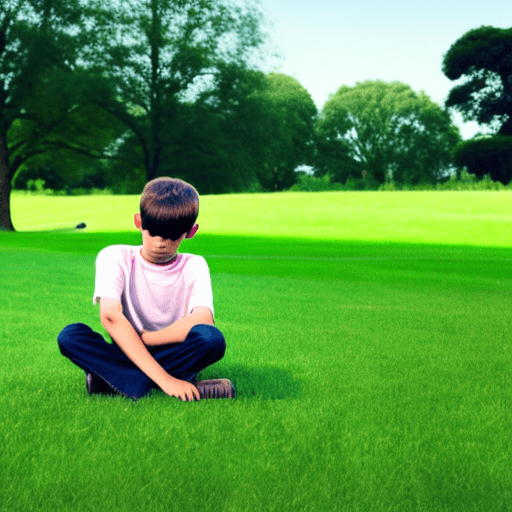 AI generated: boy sits on the lawn,
Eyes lost in the horizon,
thinking about things to do.