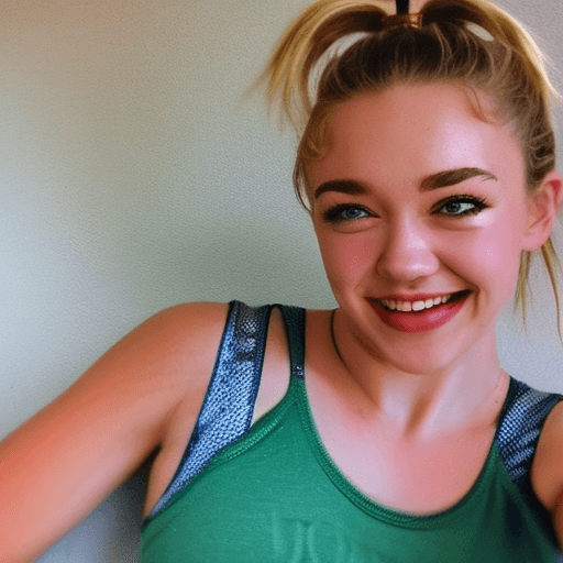 AI generated: Sydney sweeney, 25 years old, smiling, biting lip, big boobs, wearing tank top, ponytail, freckles, ...