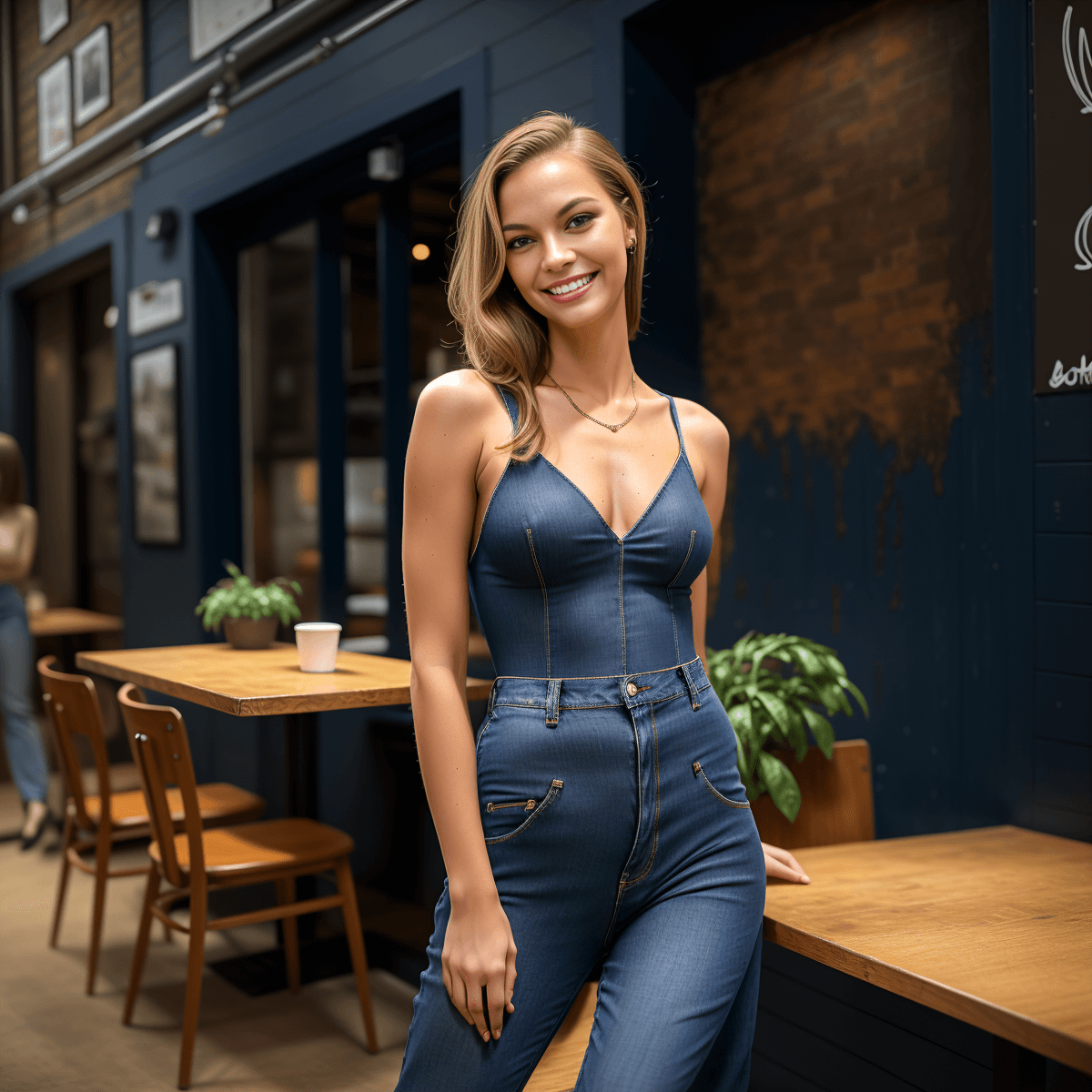 AI generated: a portrait photo of skinny, slim German 25 year old business woman smiling business woman with light...