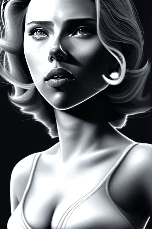 AI generated: A shockingly detailed monochromatic vector illustration of "Scarlett Johansson" unaliasing, in the s...
