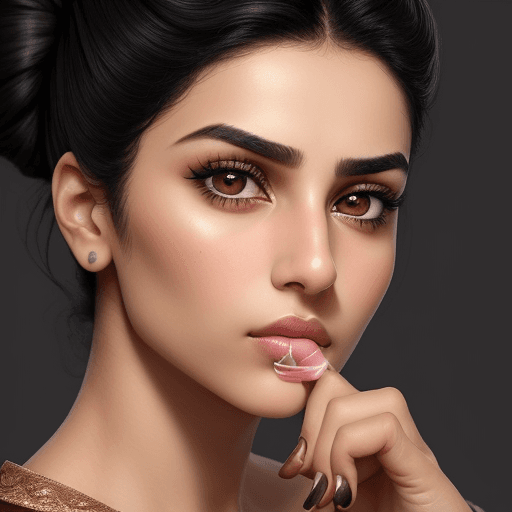 AI generated: Close-up of a young  iranian woman with brown eyes and black dredlock updo hair styled. She looks di...