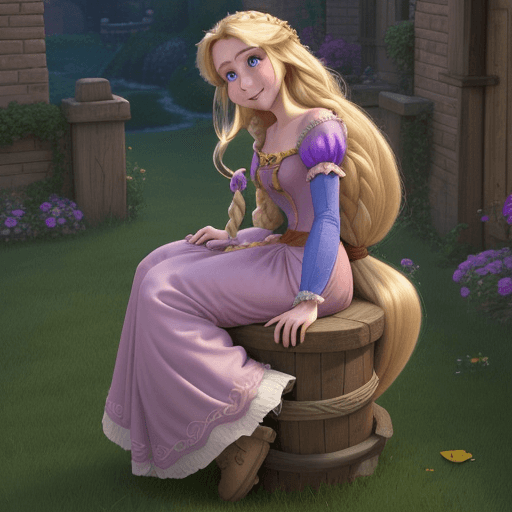 AI generated: Rapunzel from movie "Tangled" hogtied