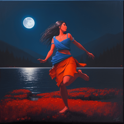 AI generated: the moonlight in bloom, painting, in the style of bay area figurative art, orange, realist figure pa...