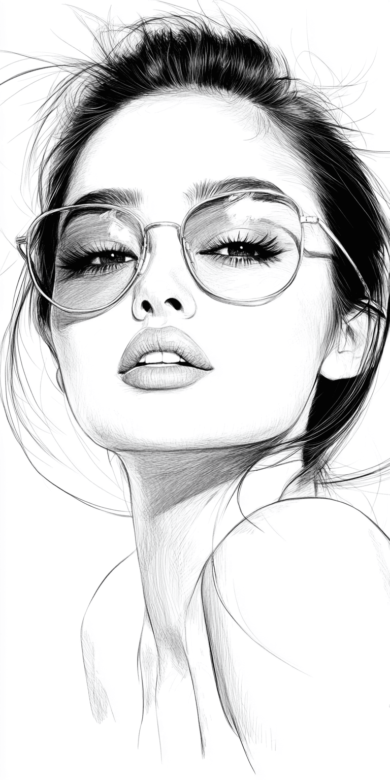 AI generated: woman, in the style of a black and white sketch --chaos 75 --ar 1:2 --style raw --profile rsy6uq9 --...