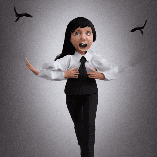 AI generated: a young girl in a business suit with a very angry expression, in the style of unreal engine 5, carto...