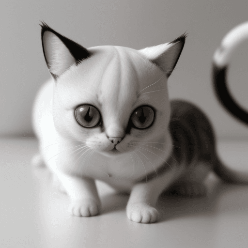 AI generated: Gato pequeño blanco y negro, con mas cantidad de negro que de blanco, que se le vea la cara y medio ...