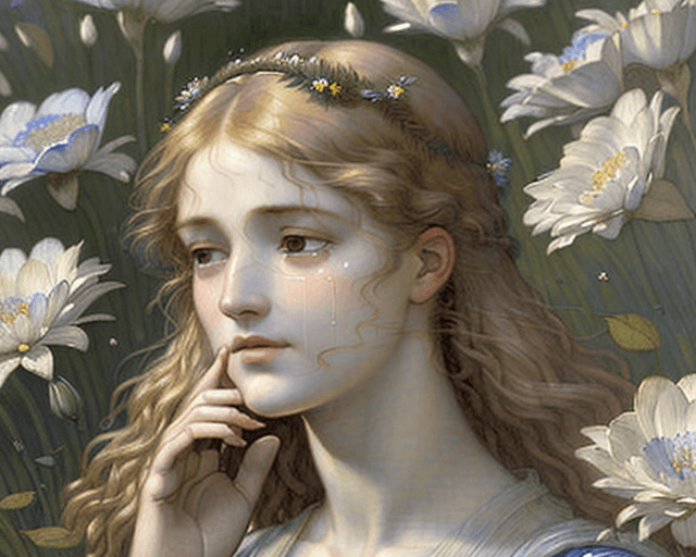 AI generated: woman crying insipired by Lucien Lévy-DhurmerLe Silence and Albert-Émile Artigue Fleurs de Printemps...