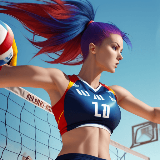 AI generated: "Create an image of a dynamic, professional female volleyball player in action. She has a stunning a...