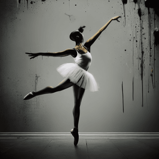 AI generated: Urban Ballerina with tutu and body from balenciaga, Dripping paint across the shape :: realistic cha...