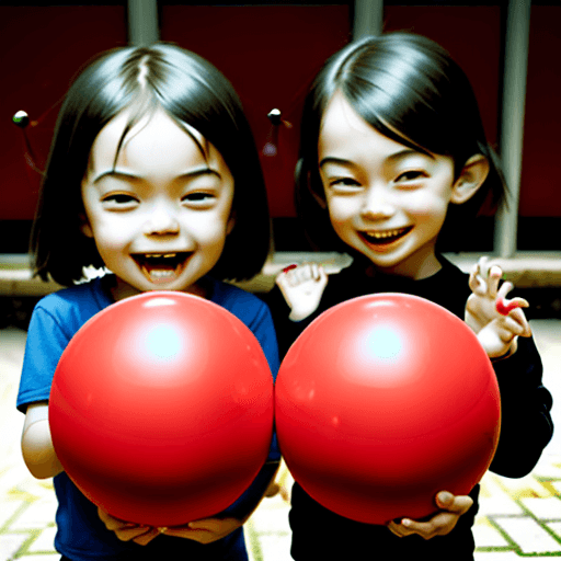 AI generated: one happy child with 2 red balls; and another child with empty hands
