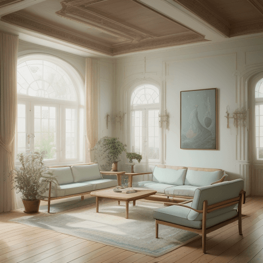AI generated: High resolution photography interior design, dreamy sunken living room conversation pit, wooden floo...
