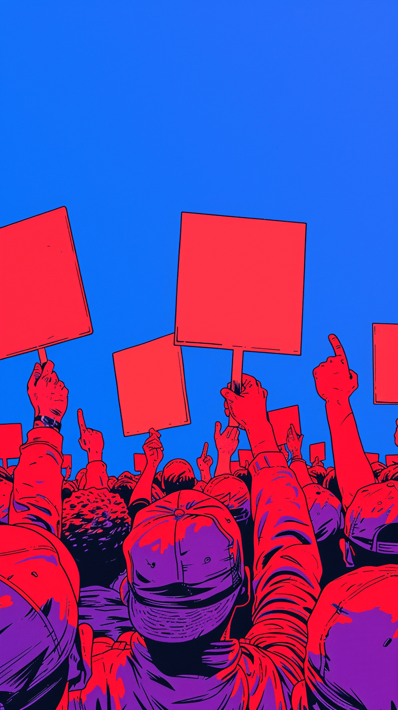 AI generated: 20240728153957list 2 Lofi illustration of a community rally with people holding signs advocating for...