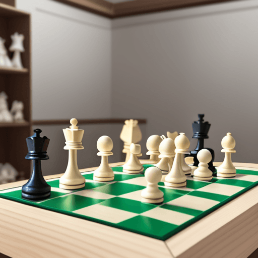 AI generated: A realistic chessboard set in a colorful, playful environment designed for children. The chess piece...