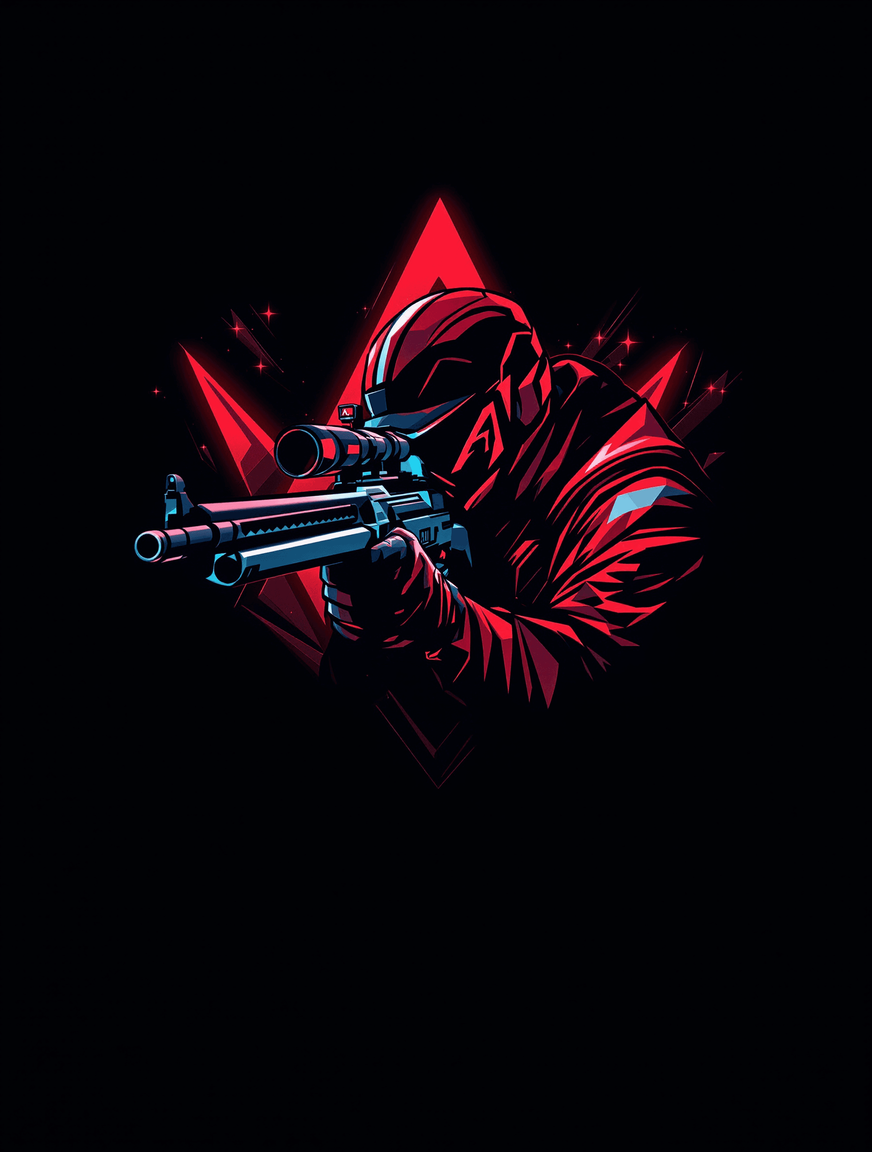 AI generated: An immersive e-sports logo showcasing a futuristic soldier in profile, aiming a sleek sniper rifle w...
