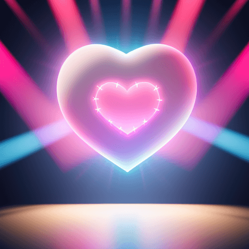 AI generated: A big 3D red heart in the middle of the screen with a fringe decoration around it with bright pink y...