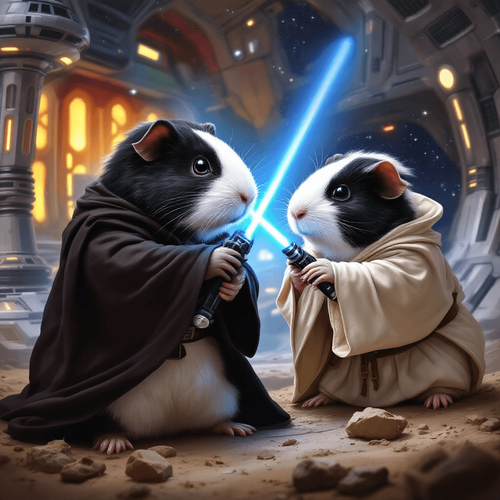 AI generated: In a dazzling display of artistic mastery, a flawlessly rendered realistic guinea pig, wearing the i...