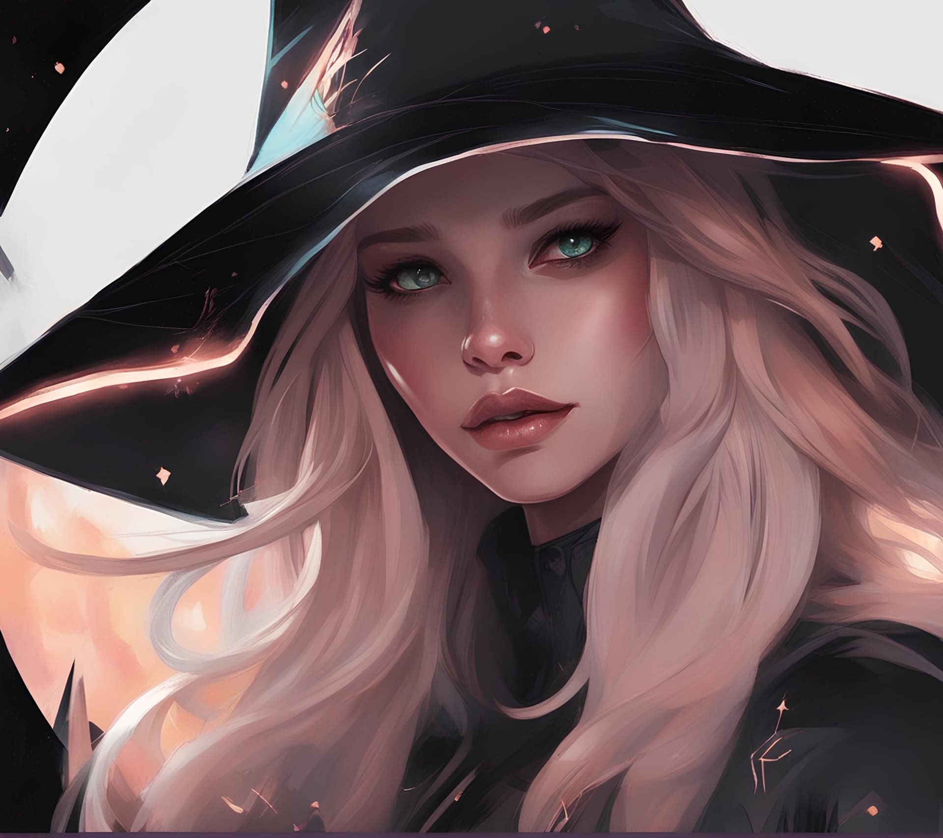 AI generated: a close up of a person wearing a hat, inspired by rossdraws, fantasy art, black witch hat, panel of ...