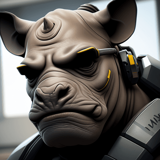 AI generated: 3D Portrait of D.W.A from Overwatch on a rhino