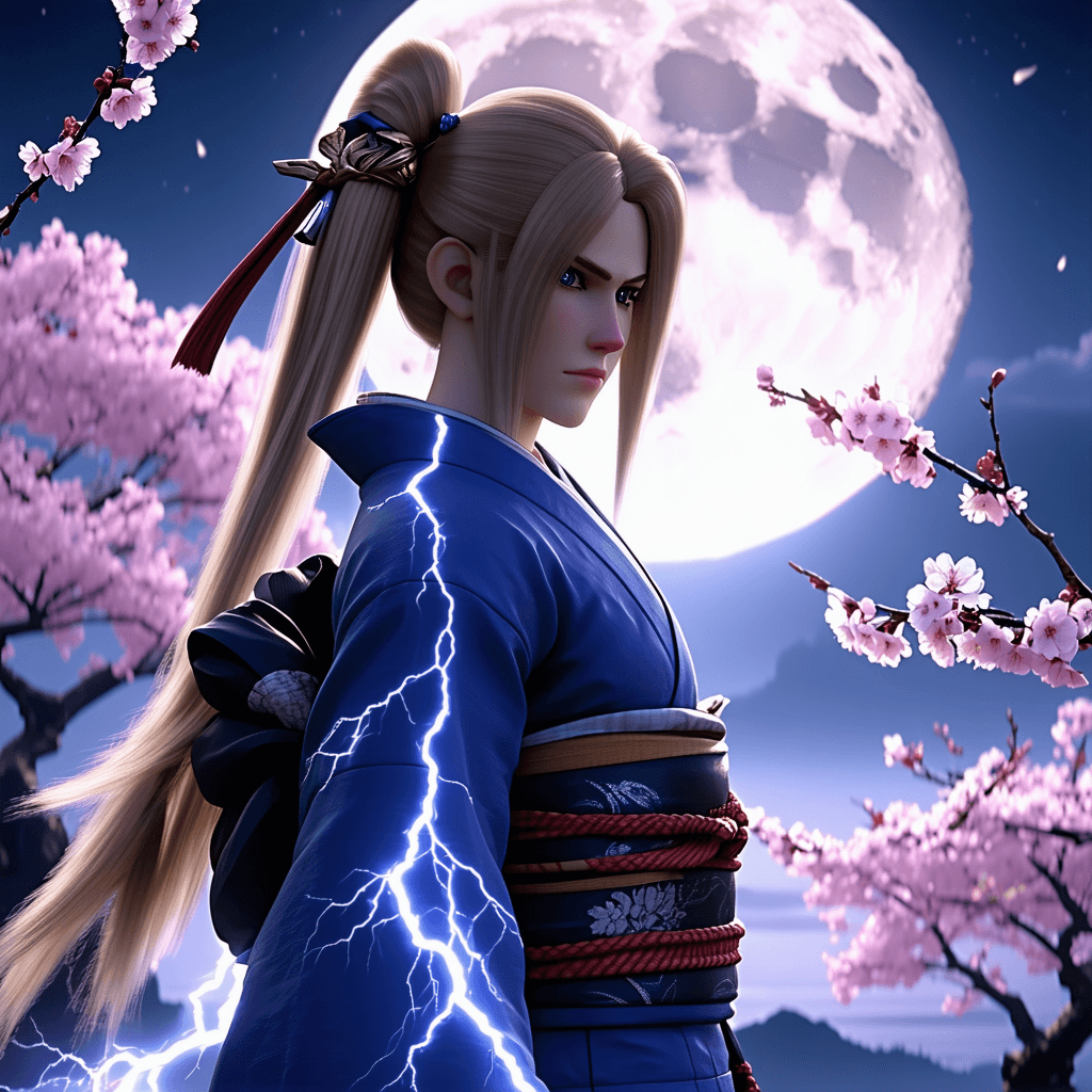 AI generated: Lightning from FFXIII, wearing a traditional kimono, video game stylised, very highly detailed, symm...