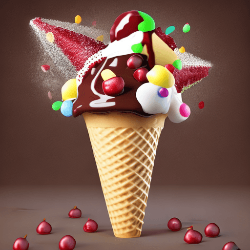 AI generated: 3d computer rendered image of an ice cream cone with scoops of different flavors topped with sprinkl...