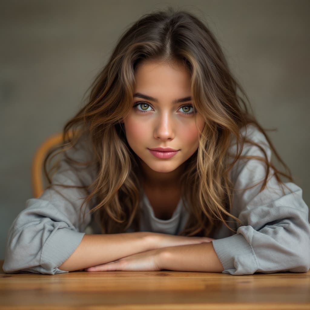 AI generated: 18 years old girl in on top of table


 