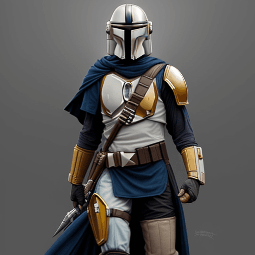 AI generated: the mandalorian with a gold and white costume