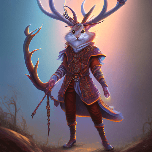 AI generated: jackalope mage, dnd, colorful, autumn, detailed, magic, fantasy, cat, antlers, cute, cool, guy --tes...
