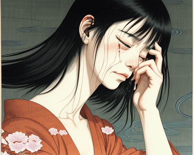 AI generated: Woman crying, artwork by Takato Yamamoto and Chika Yamada, very detailed