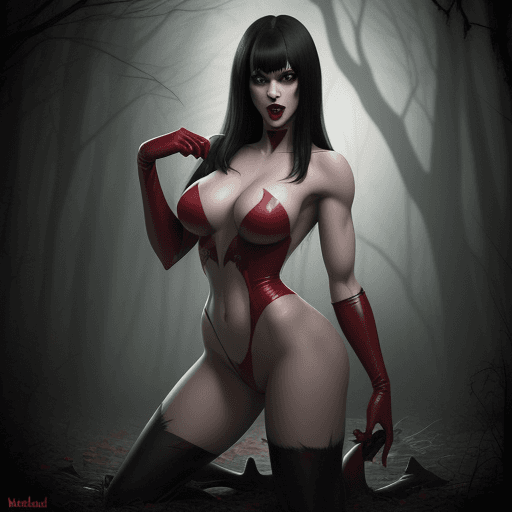 AI generated: 
Vampirella Ella Normandy from Warren Publishing, beautiful charismatic girl, athletic body, gorgeou...