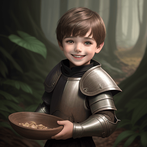 AI generated: young boy, 4 year old, brown eyes, round face, straight hanging dark blond, short bowl-cut with blun...