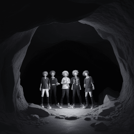 AI generated: stray kids kpop band having a schizophrenic breakdown in a cave ultra realistic 8k 