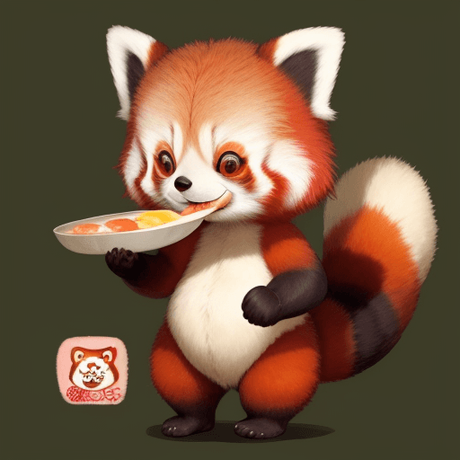 AI generated: red panda, cute appearance, docile character, big eyes, round ears, flat face, thick tail, vivid, fu...