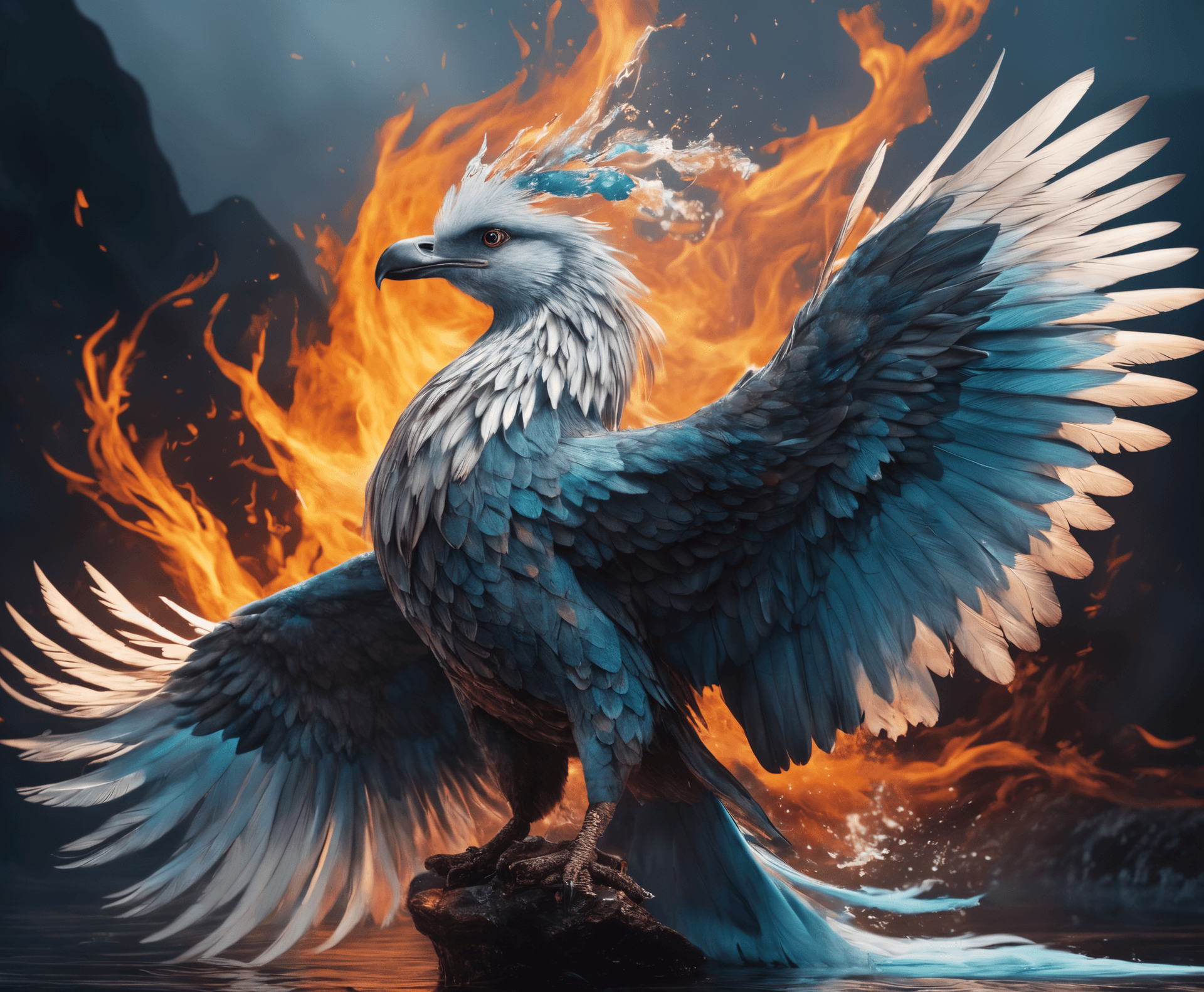 AI generated: an artwork of a mythical avian creature with ethereal feathers that embody both the tranquility of w...