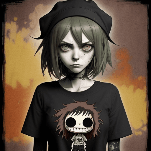 AI generated: 2D, monster, creepy,, (style of Skottie Young:1.3) (masterpiece,best quality:1.5), Grunge 1girl WLOP...