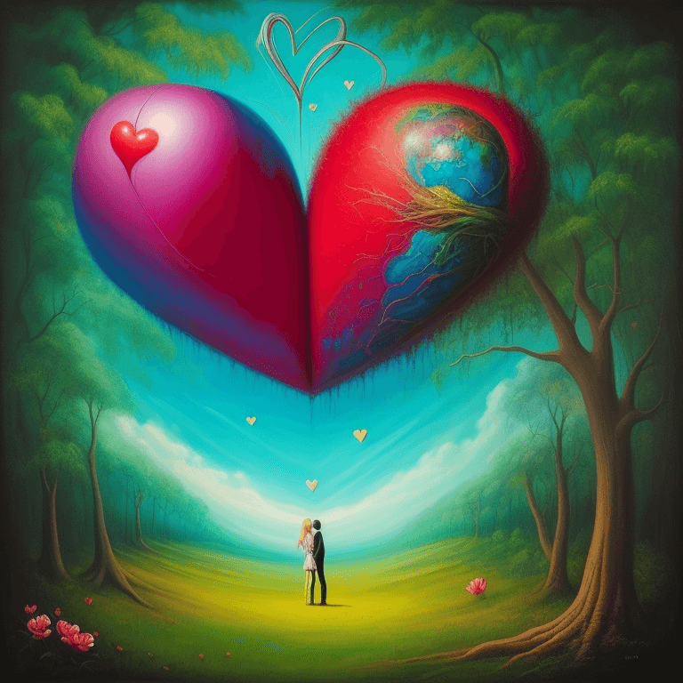 AI generated: Painting, Surreal art, heart, love and nature