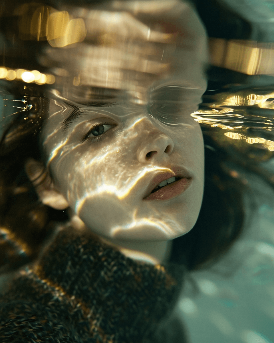 AI generated: Gray and gold girl, dynamic photograph, dreamy, prismatic image, chromatic aberration, pearlescent c...