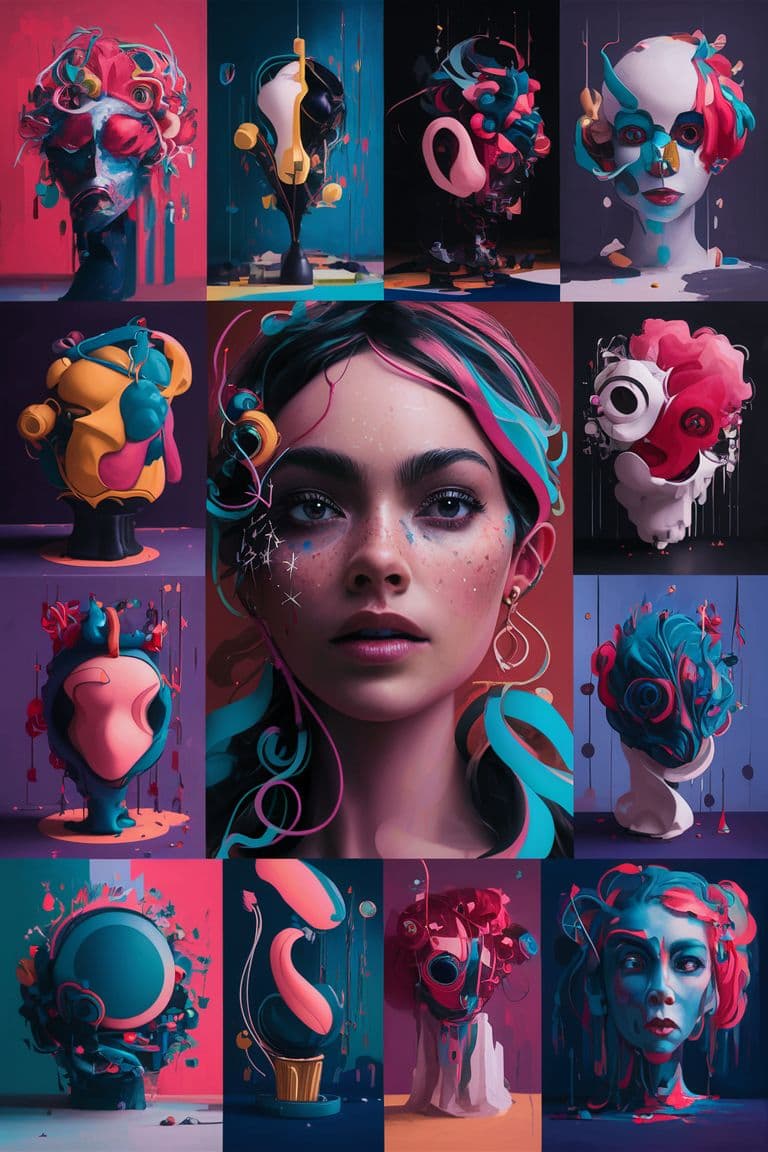 AI generated: A captivating collection of abstract paintings that delve into the connection between color, shape, ...