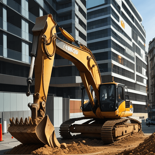 AI generated: Photo of an excavator excavating a parking in bilbao, realistic, dramatic light