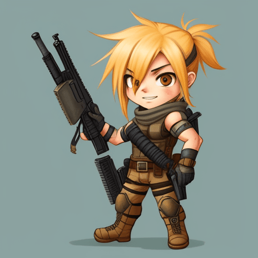 AI generated: drawn cute mercenary 2d game