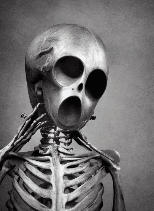 AI generated: portrait shot of a skeleton wearing a gasmask, realistic
