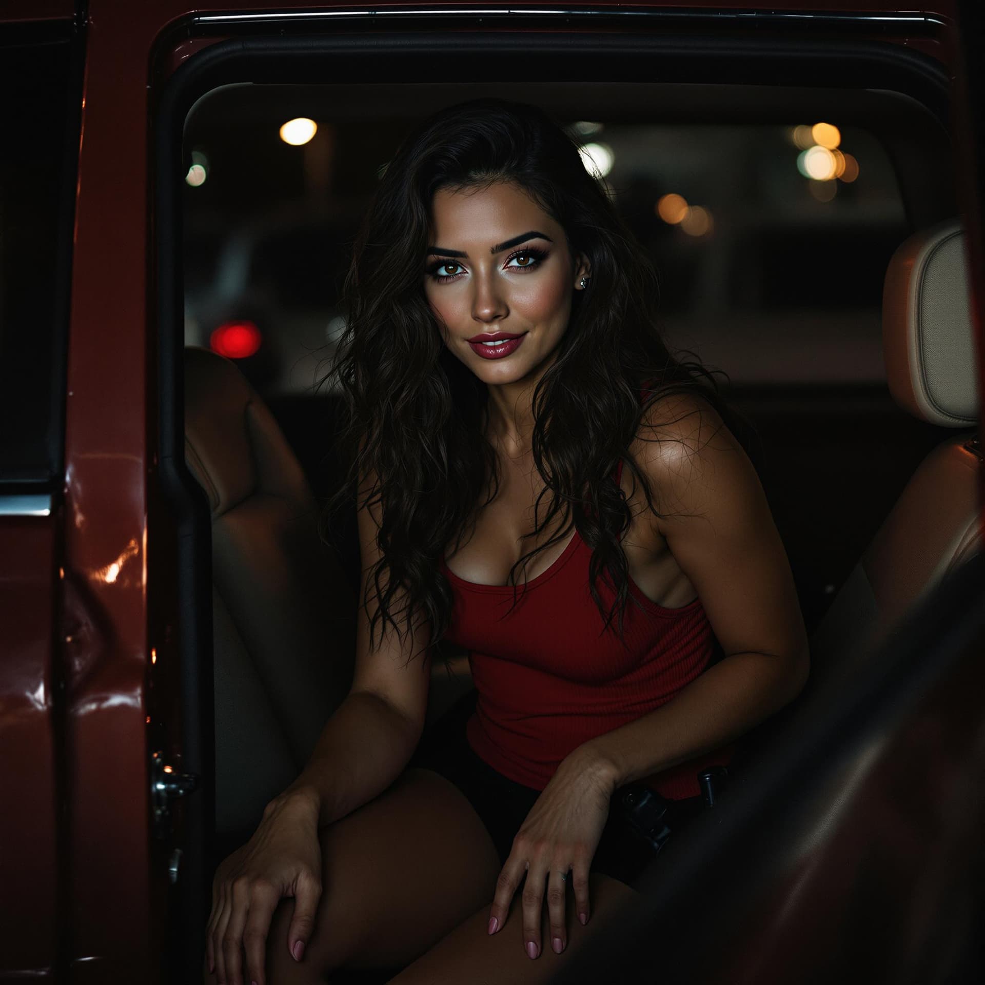 AI generated: full body portrait woman a powerful and dignified portrait ,A woman inside a car as an FBI undercove...