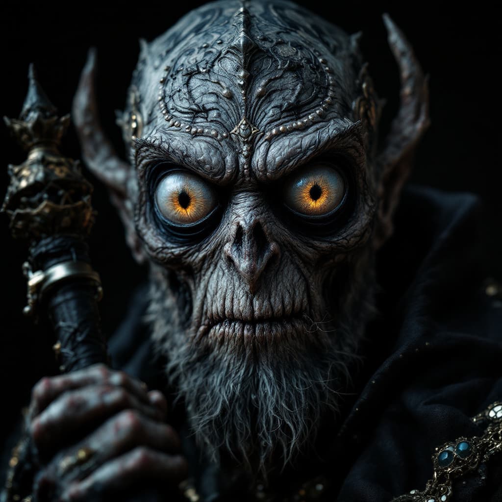 AI generated: hyper-realistic (fabled character tale1:3) from the dark kingdom, with detailed eyes, clothes are in...
