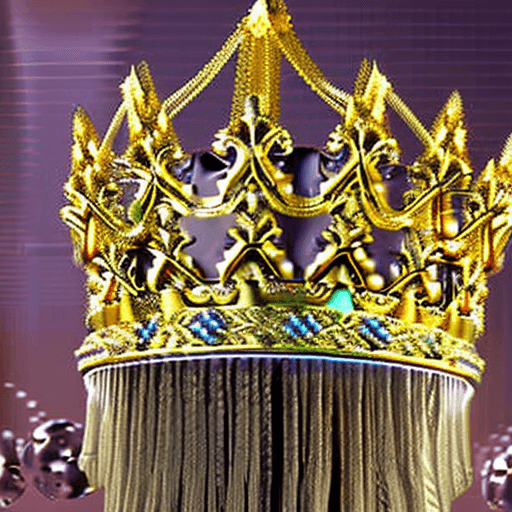 AI generated: Undead king with golden crown and necklaces, golden sunrays headdress, dead white eyes, dead dry ski...
