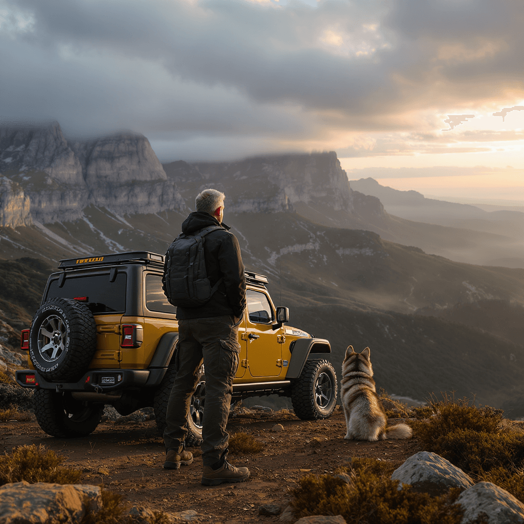 AI generated: Photo of an ultra-realistic Jeep Gladiator, with dramatic lighting, pale sunrise, cinematic light, l...