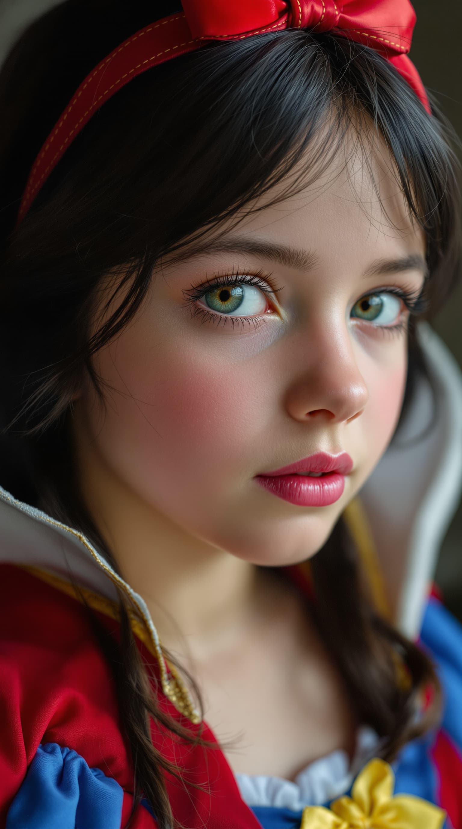 AI generated: A hyper-realistic depiction of seven year old cosplayer as Snow White









