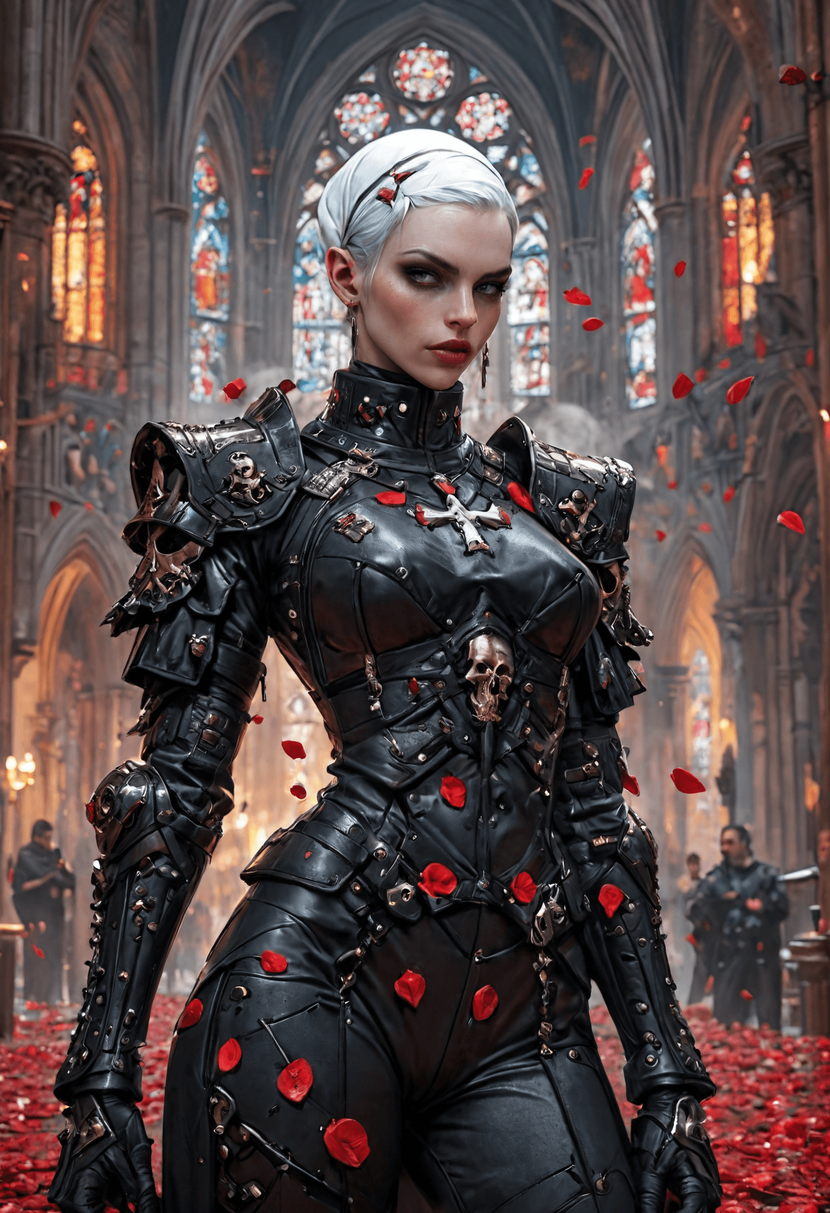 AI generated: Techwear fashion GTA-style artwork Advertising poster style Gothic style concept art badass nun with...