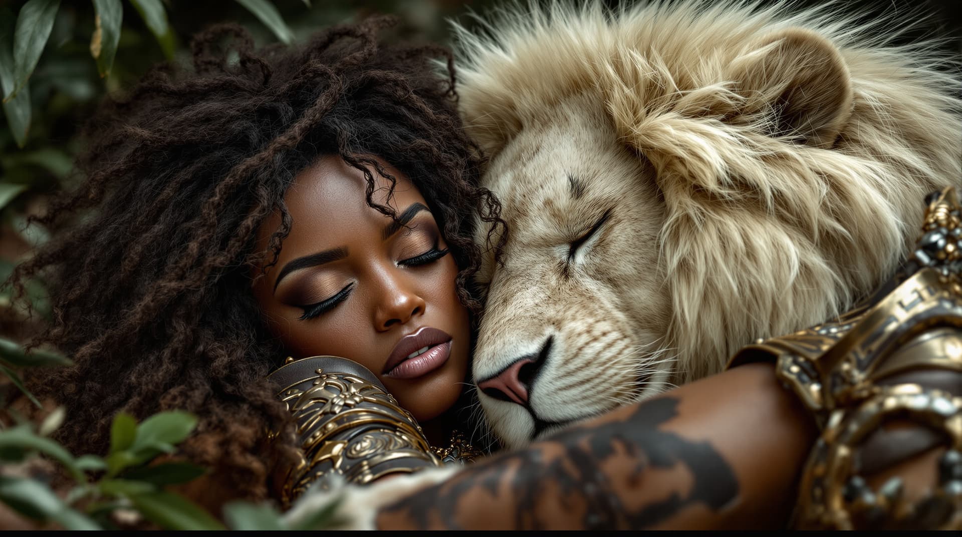 AI generated: img_1025. cdr Stunning image of a strong and beautiful black African warrioress with fierce brown ey...